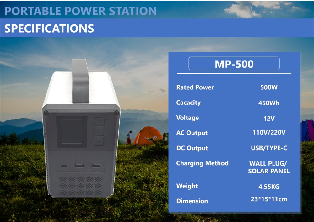 specifications 500W Power Storage for Outdoor Camping Solar Energy Supply System